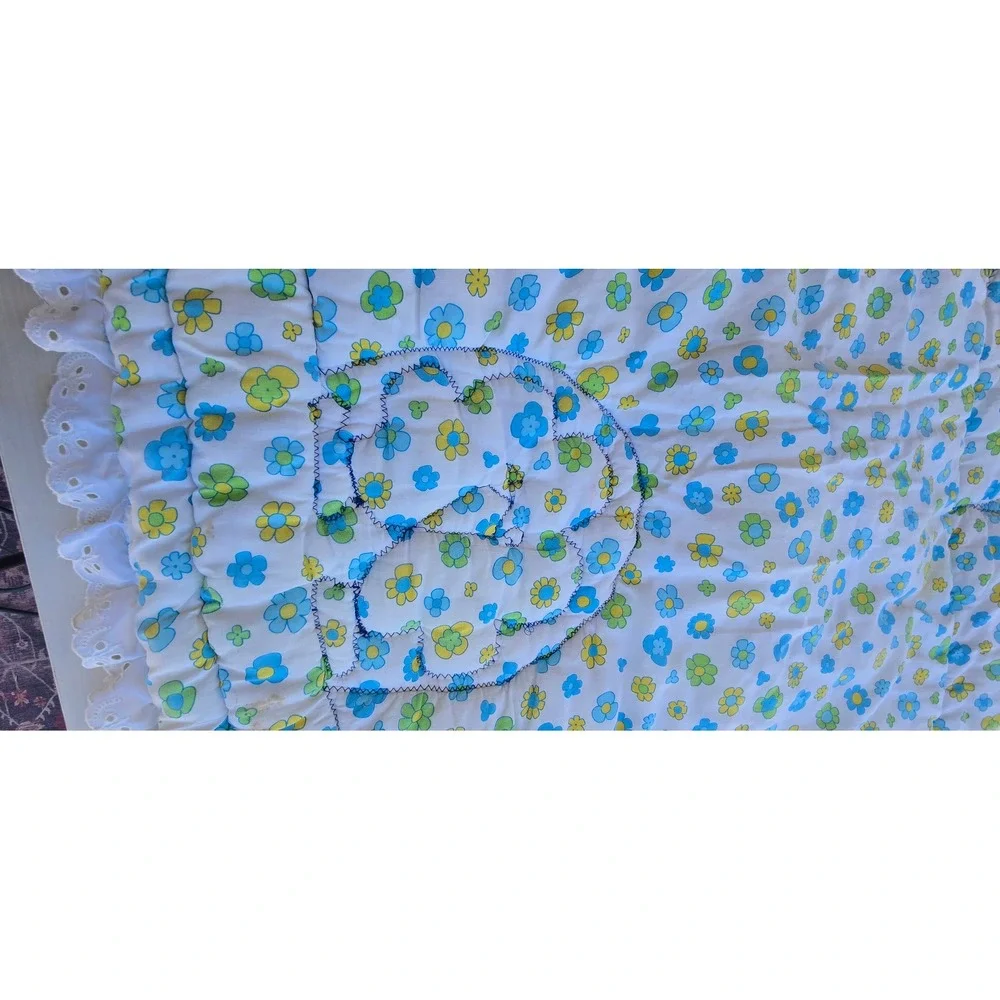 VTG Jungle Animal Quilted baby blanket decor Eyelet Lace Nursery Zoo handmade